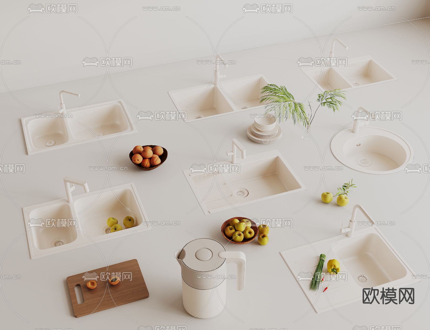 奶油风水槽 洗菜盆3d模型下载