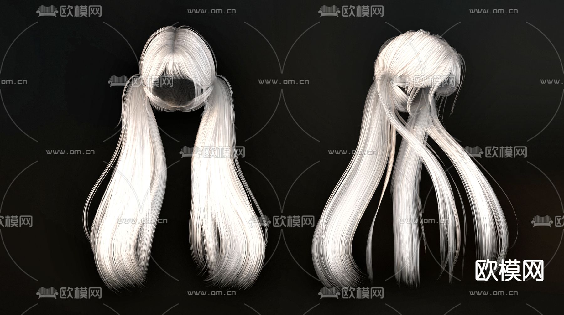 双马尾假发 女孩头发3d模型下载