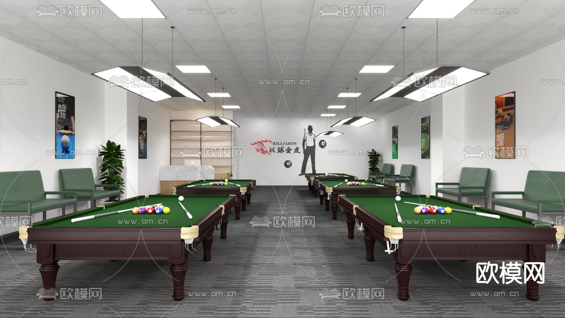 台球厅 桌球室3d模型下载