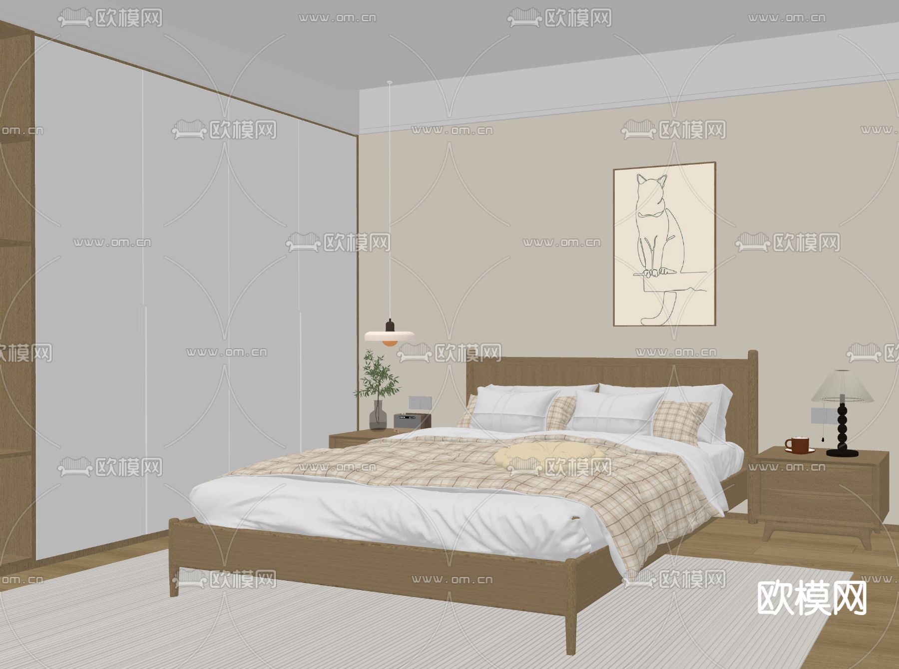北欧卧室 主人房su模型下载（渲染图1）
