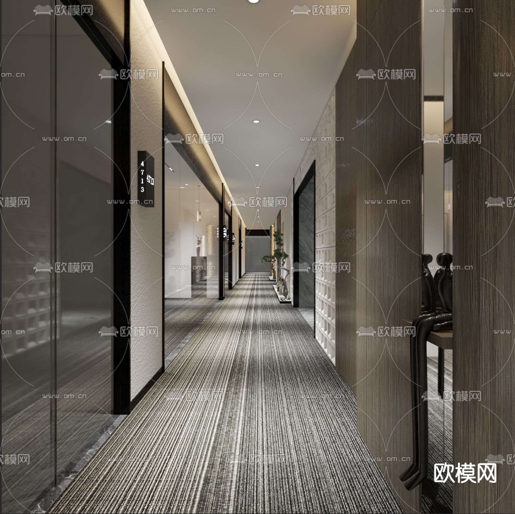 酒店过道 走廊3d模型下载（渲染图1）