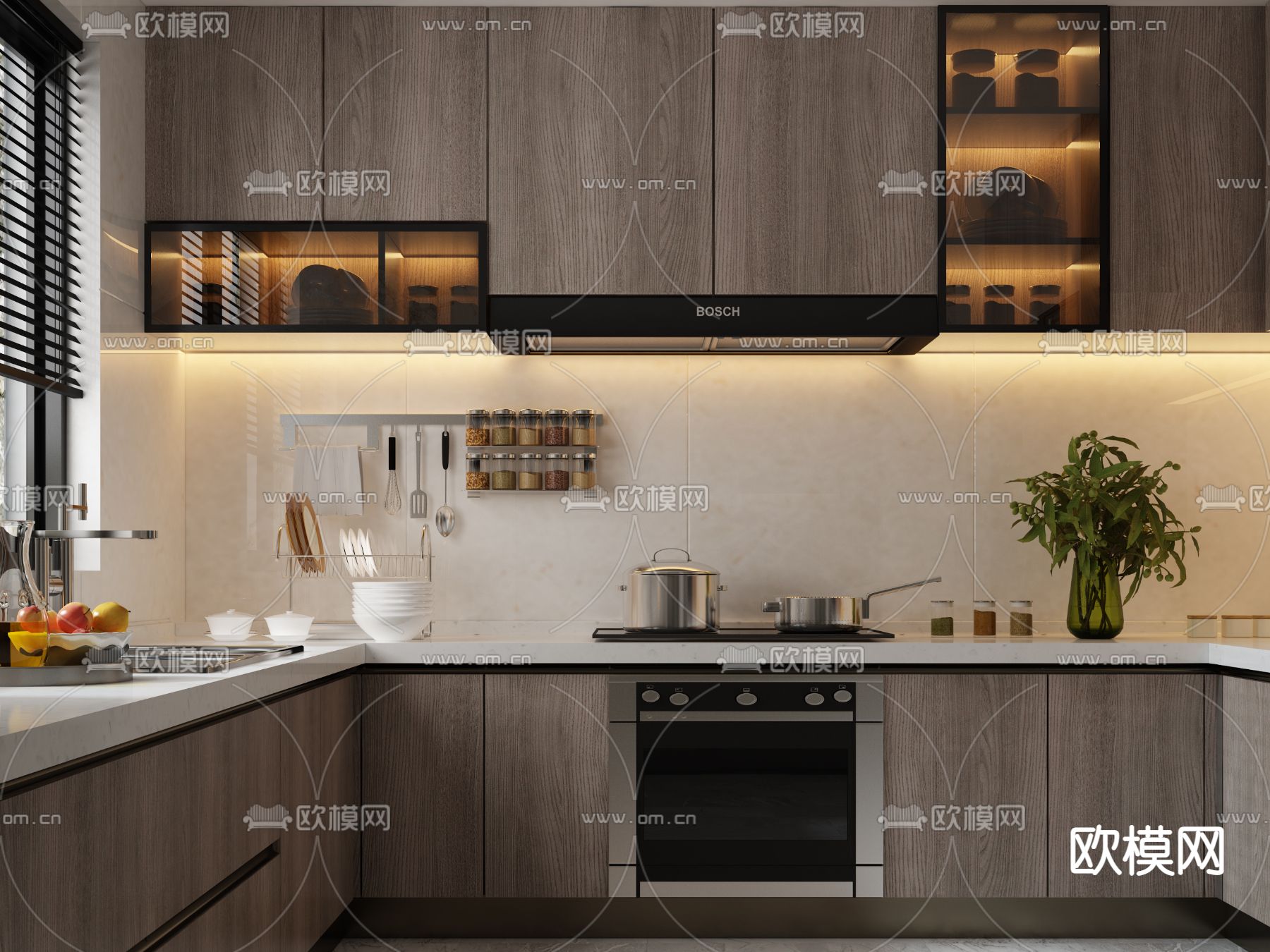 封闭式厨房 橱柜 吊柜3d模型下载