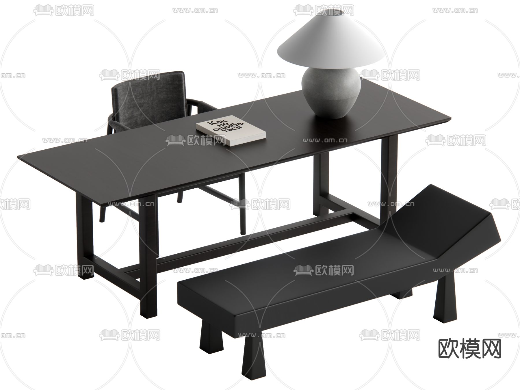 侘寂书桌椅su模型下载（渲染图2）