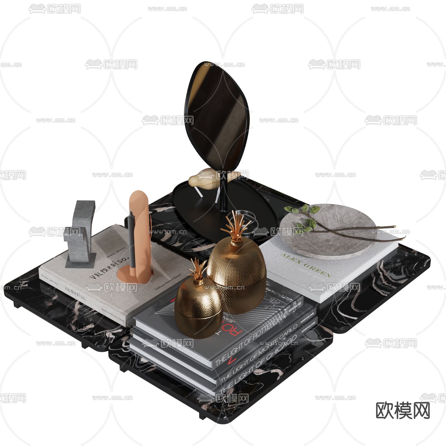 桌面摆件 书本 摆件 托盘 书籍3d模型下载