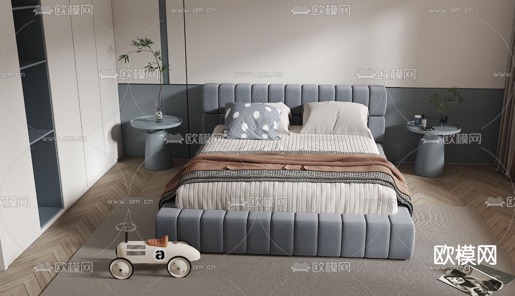 现代儿童床su模型下载（渲染图2）