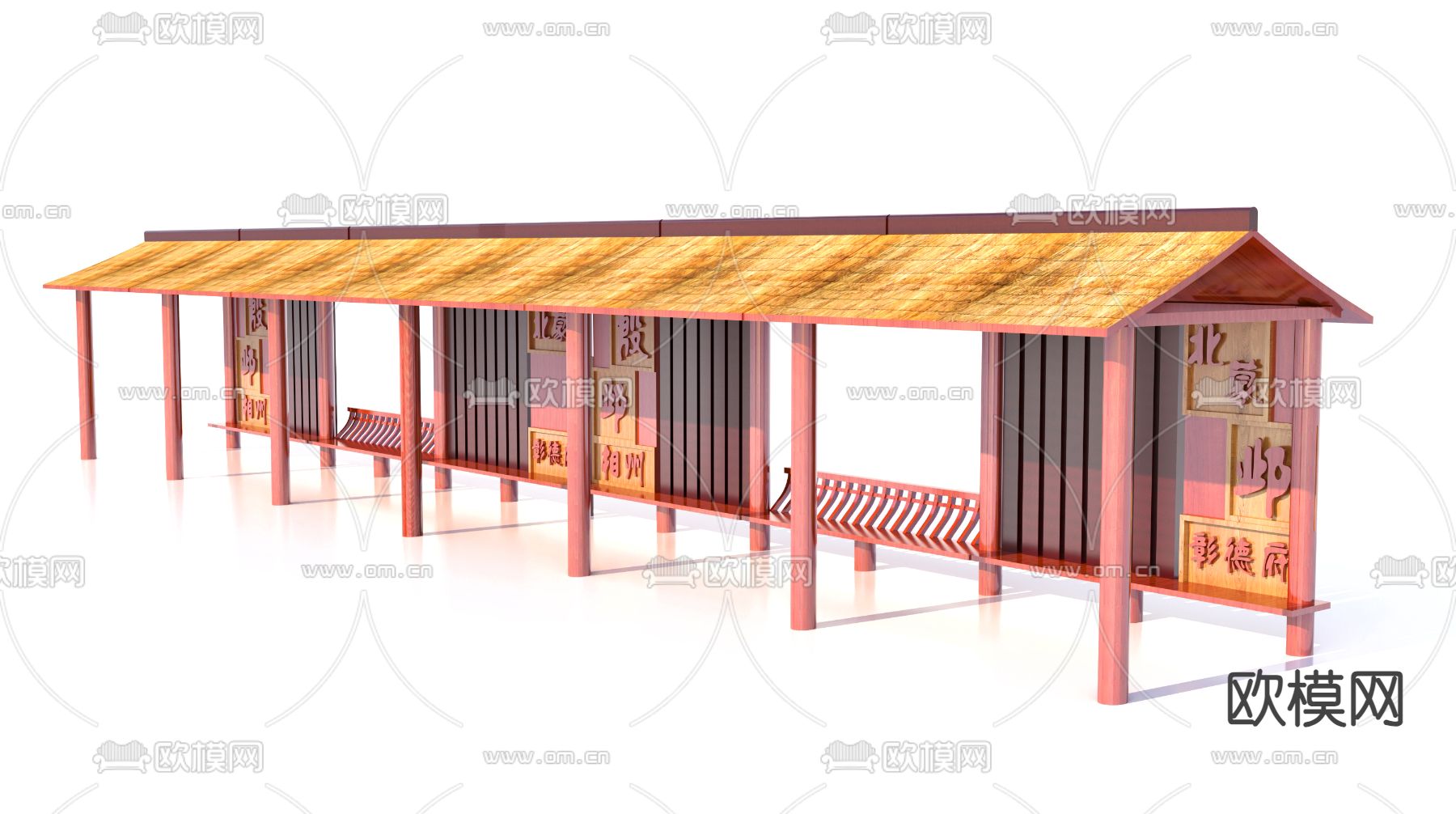 中式文化长廊 仿古长廊3d模型下载
