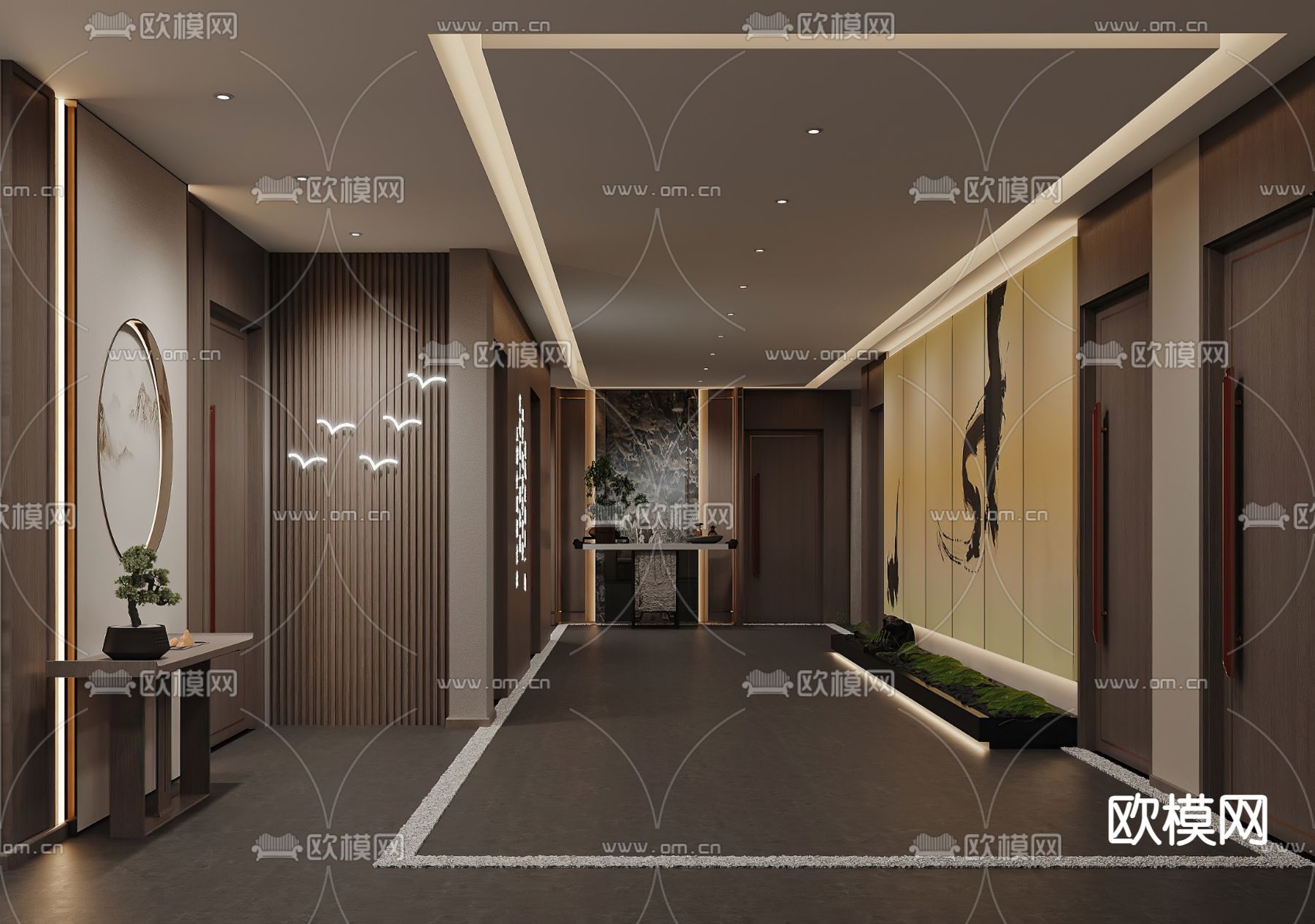 新中式门厅 酒店过道 玄关3d模型下载