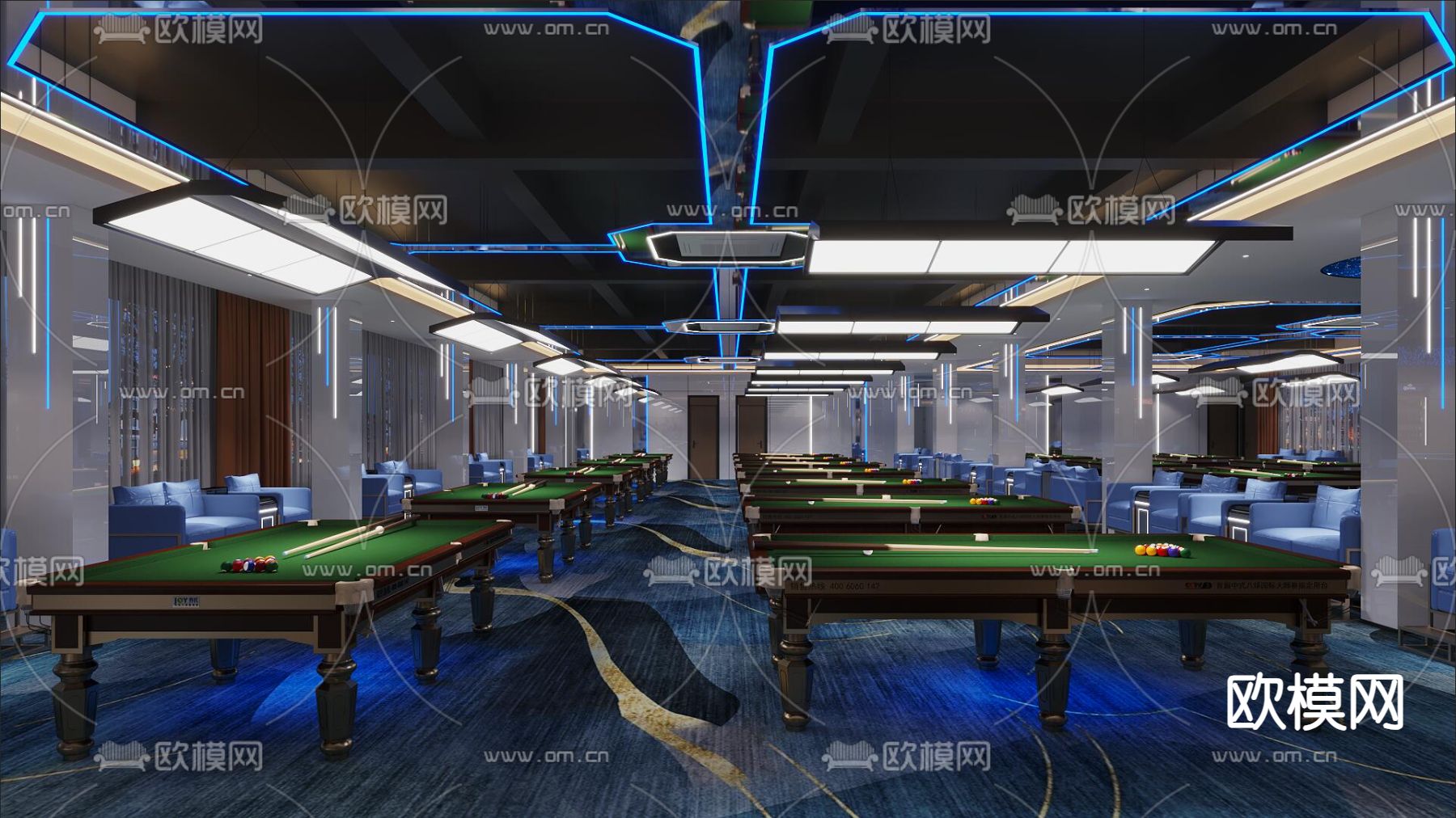 台球厅 台球室 桌球室3d模型下载（渲染图1）