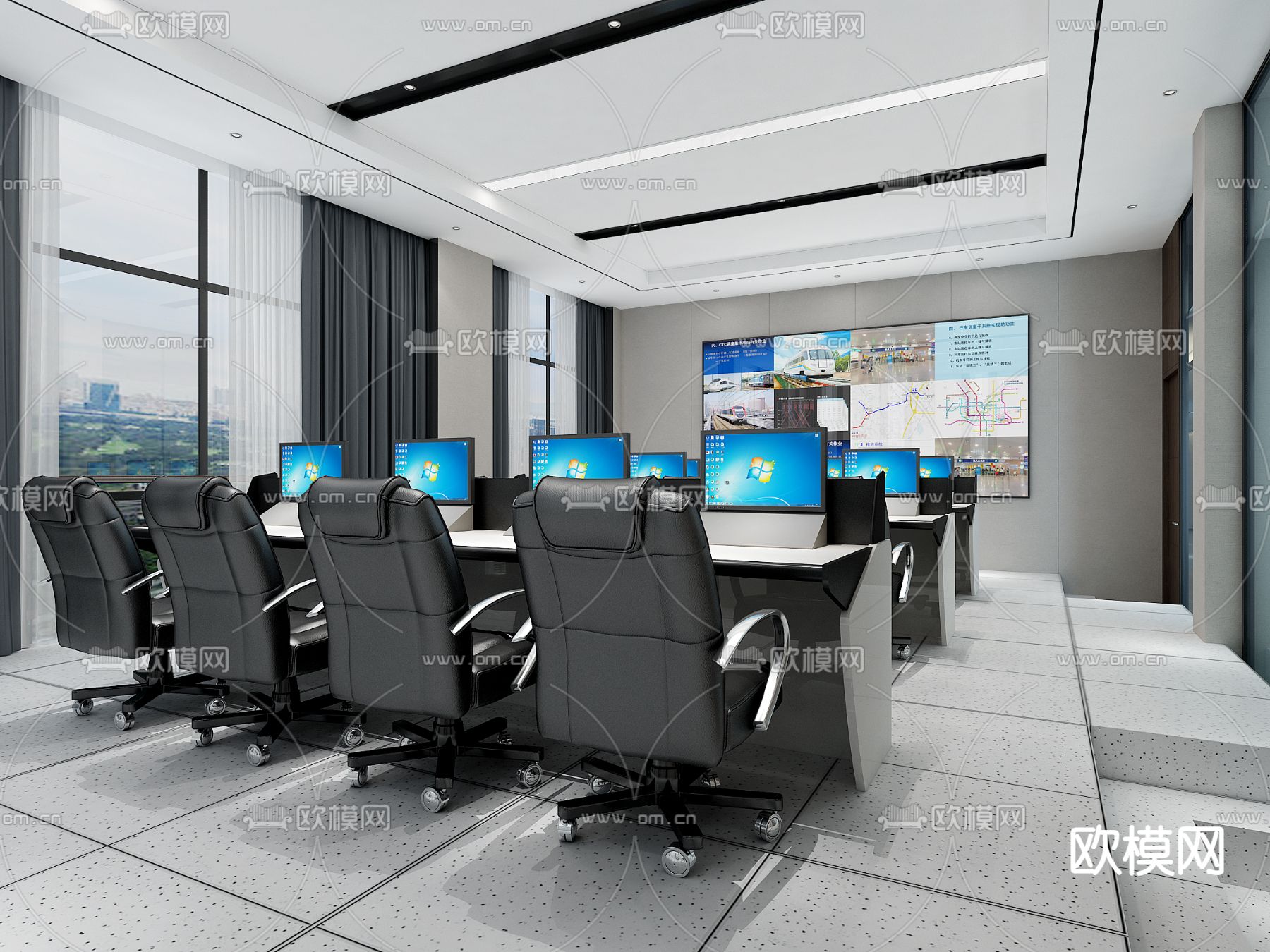 现代指挥室 监控室3d模型下载