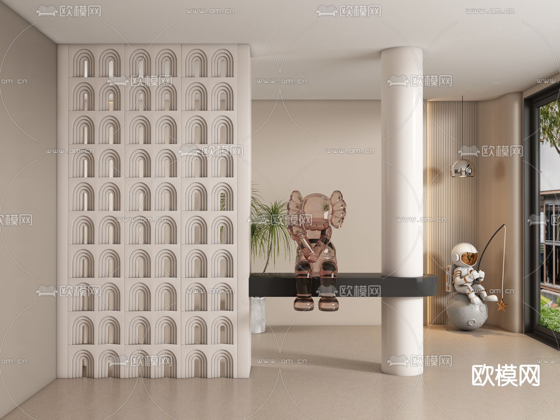 现代玄关过道 隔断 水泥隔断3d模型下载