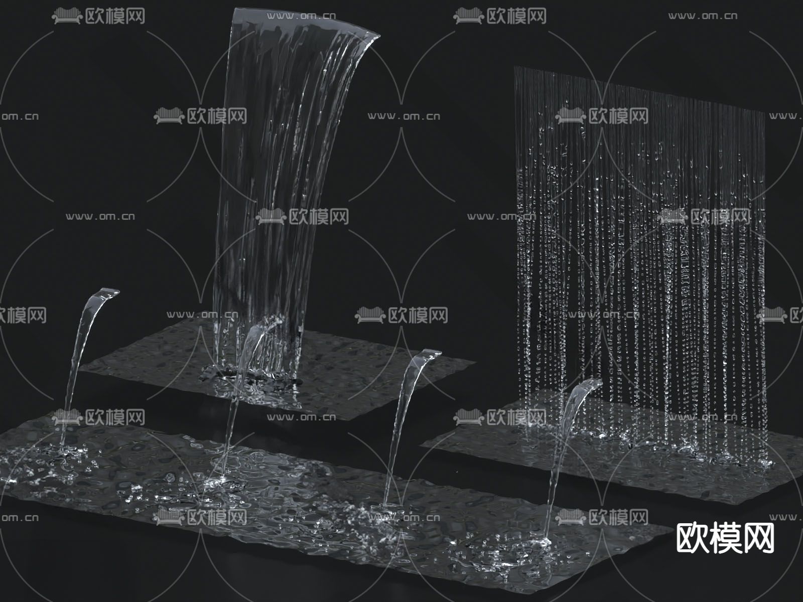 流水 水景 水幕 水流 喷泉3d模型下载