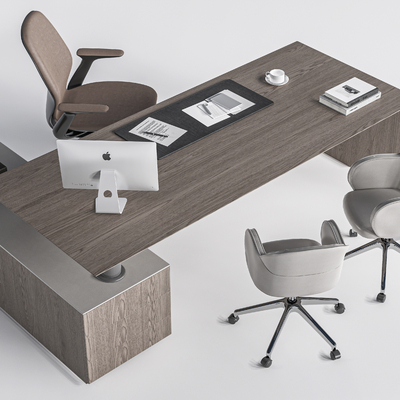  班台桌椅 经理办公桌 老板桌椅su模型 