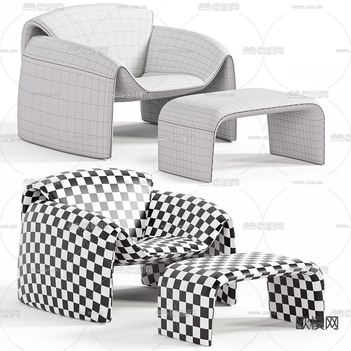 Poliform  Le Club 侘寂休闲椅3d模型下载（渲染图7）