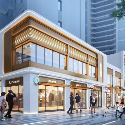  现代商业街 沿街商业su模型 