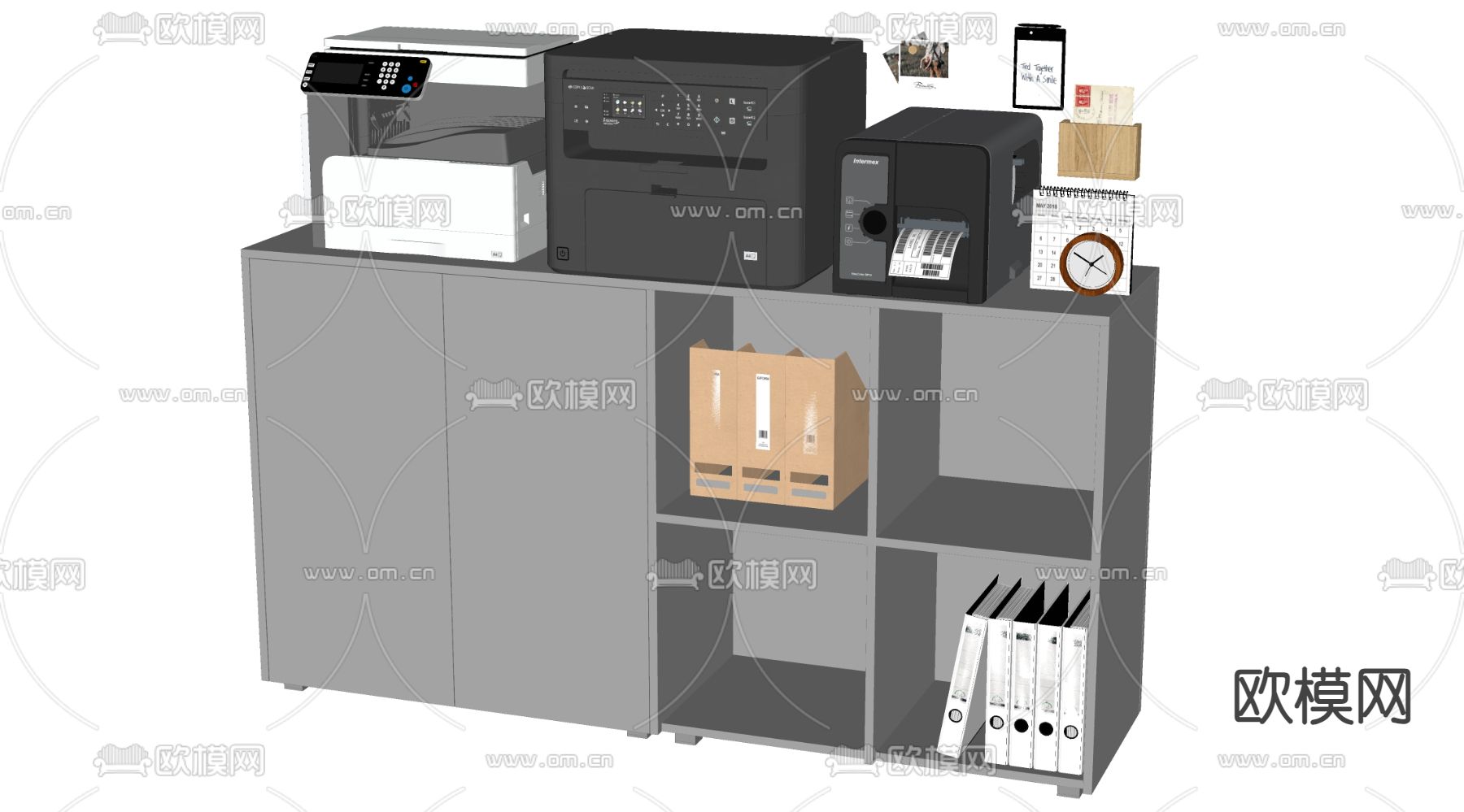 现代文件柜 打印机 档案柜su模型下载（渲染图1）
