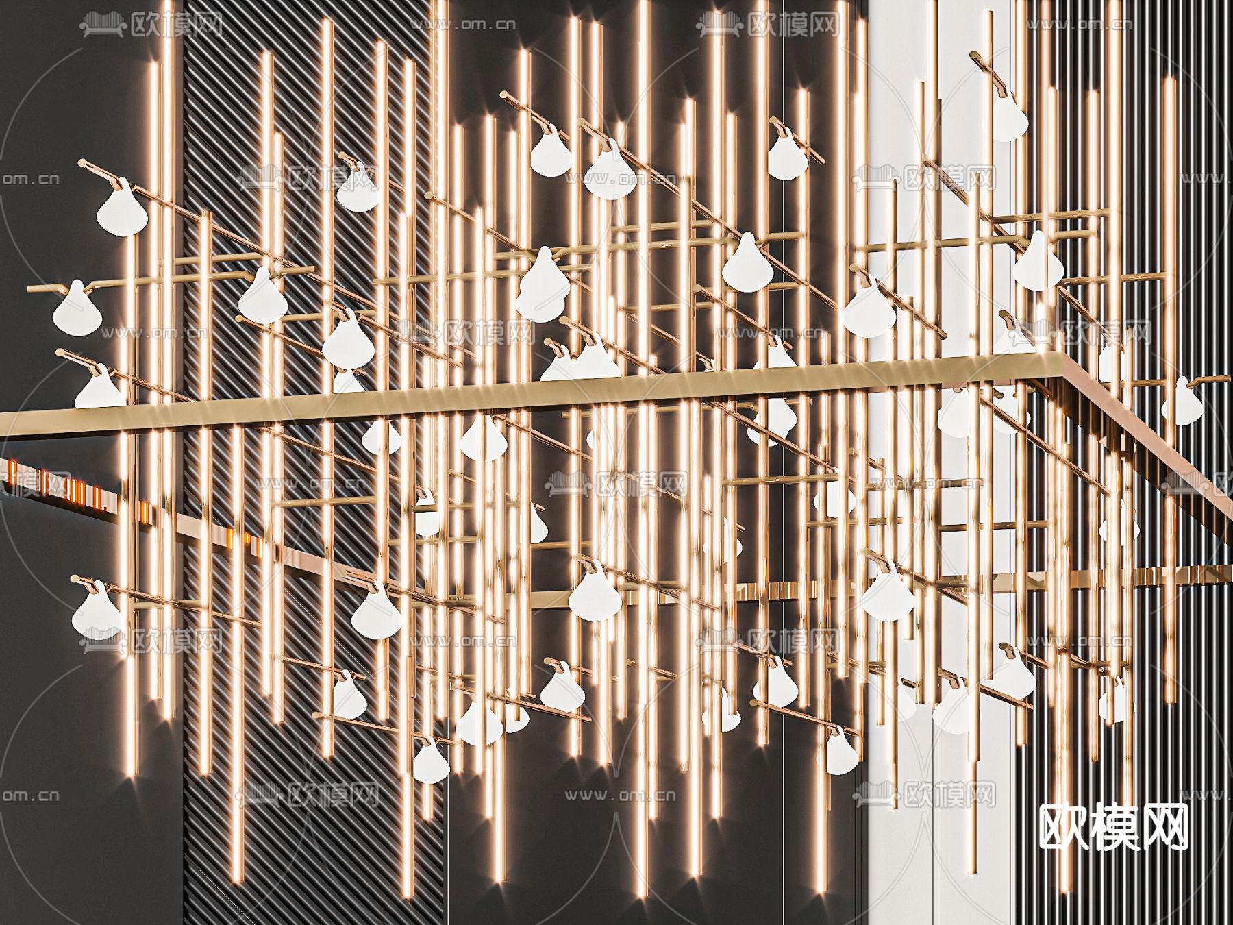 轻奢装饰灯 矩阵灯 大堂灯3d模型下载