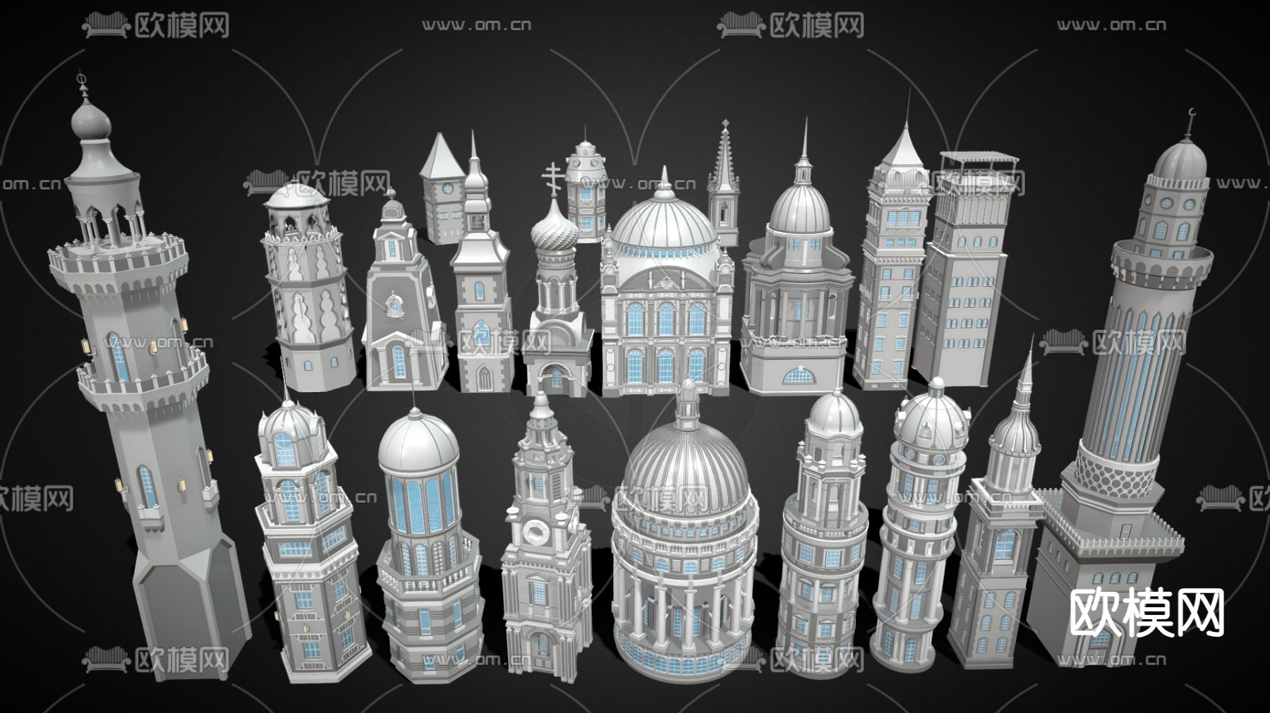 欧式建筑楼 建筑塔su模型下载（渲染图2）