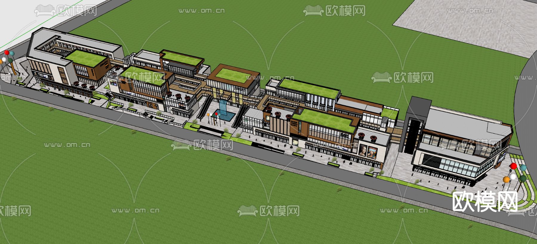 现代商业街 农贸市场su模型下载（渲染图1）