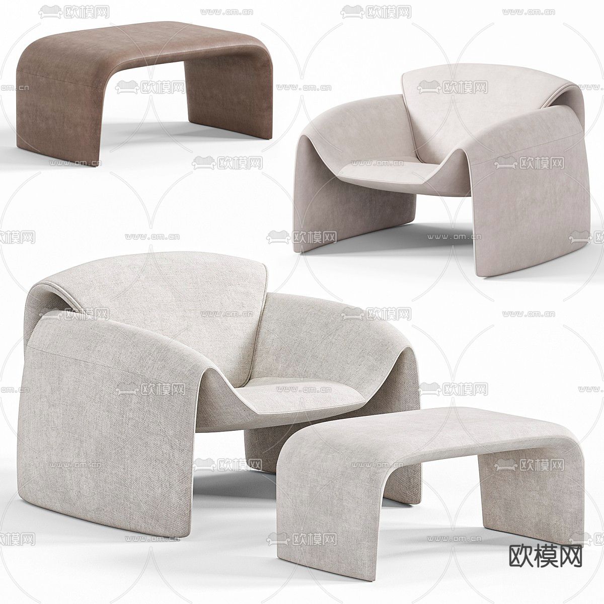 Poliform  Le Club 侘寂休闲椅3d模型下载（渲染图6）