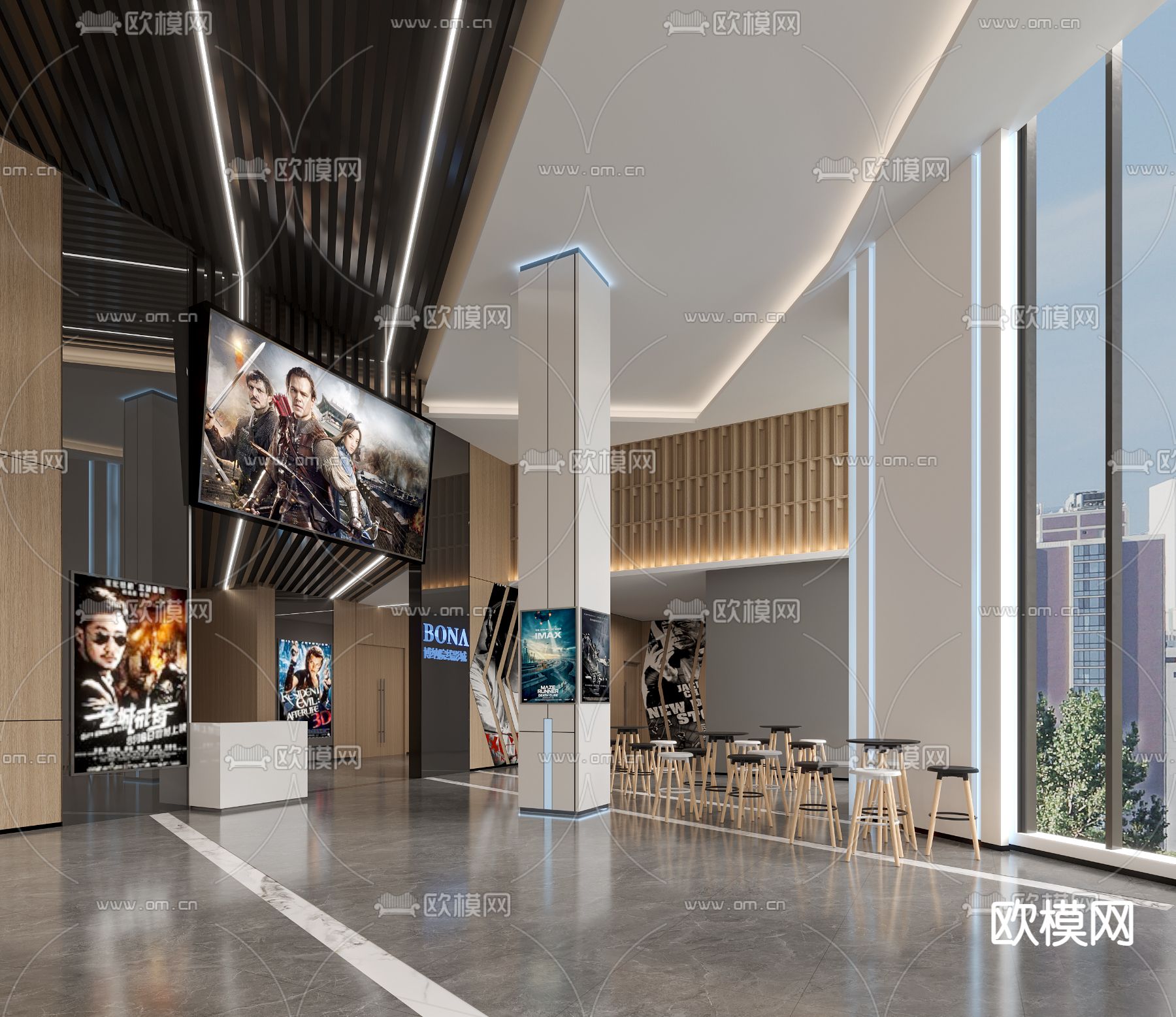 电影院大厅 影厅 售票处3d模型下载（渲染图2）