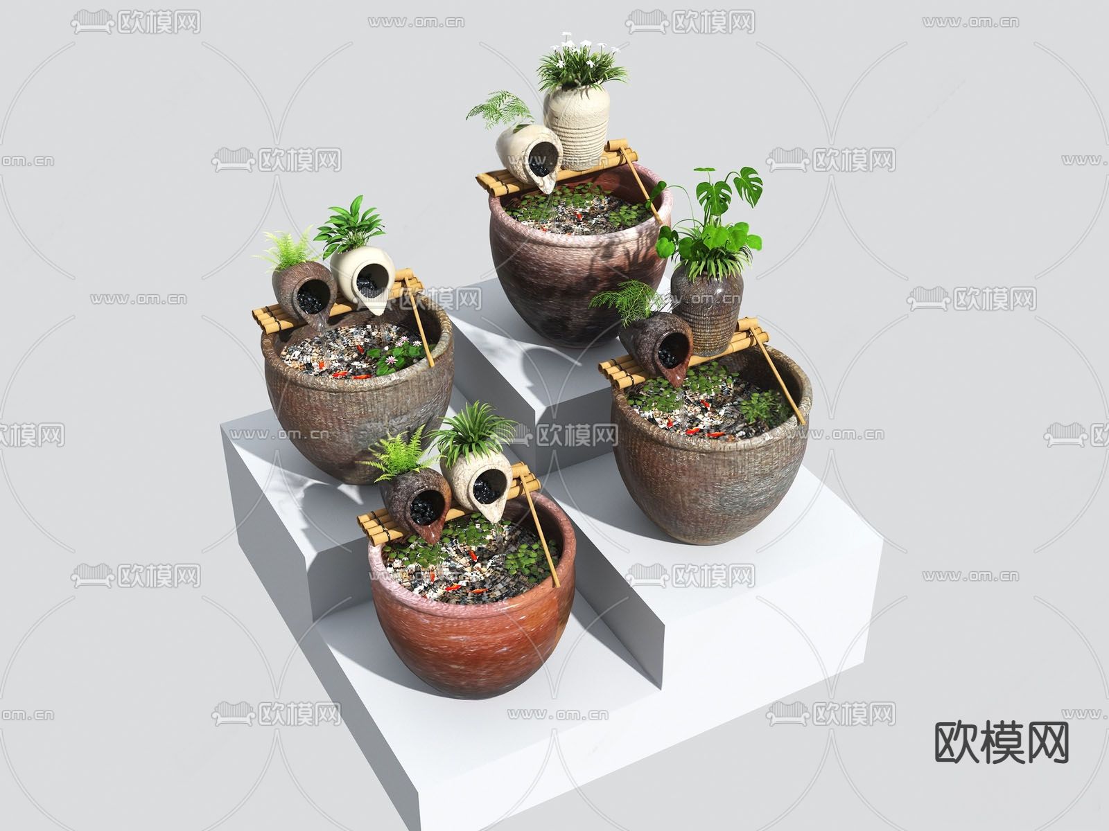 中式古法水缸 鱼池3d模型下载