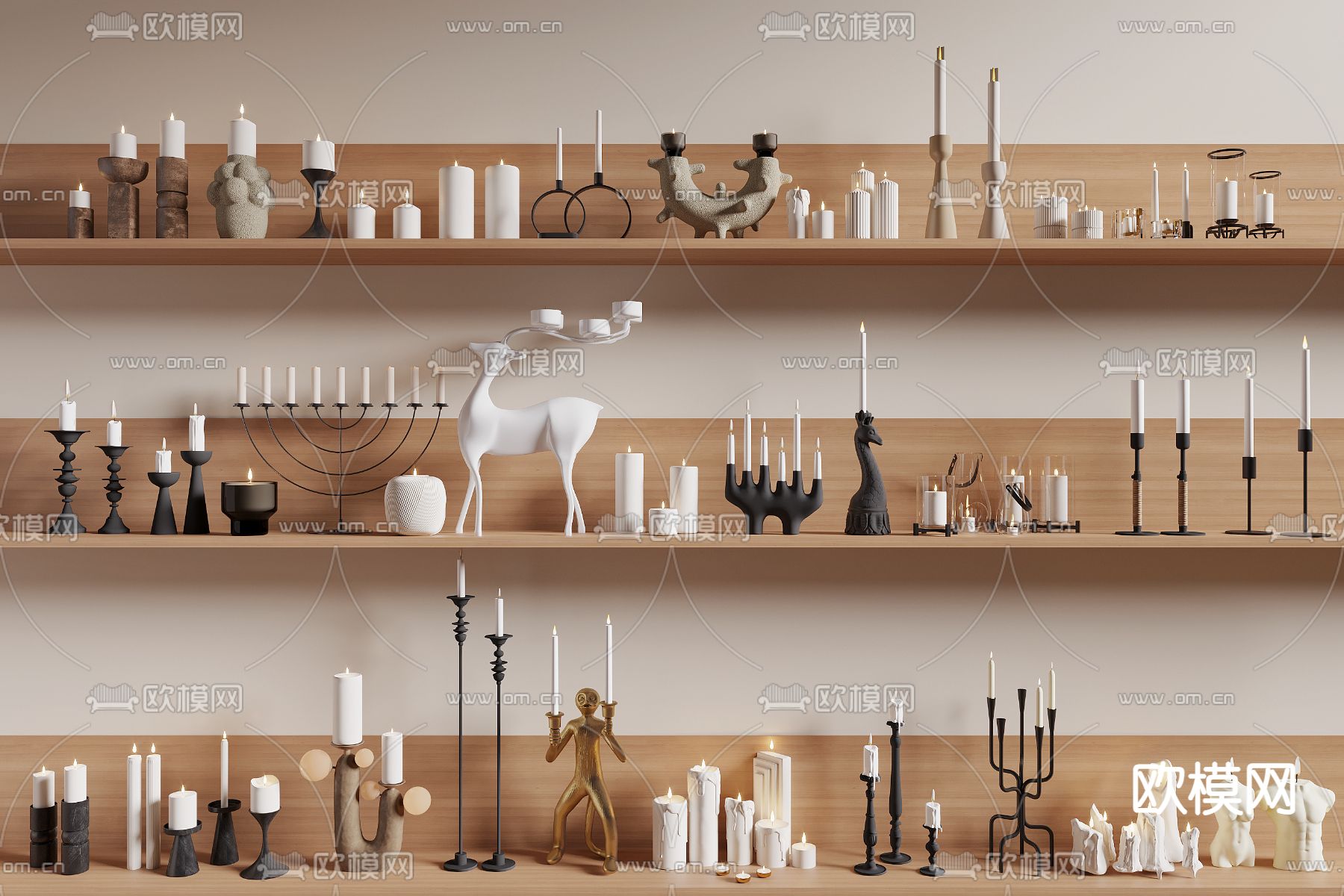 中古风烛台灯 蜡烛3d模型下载