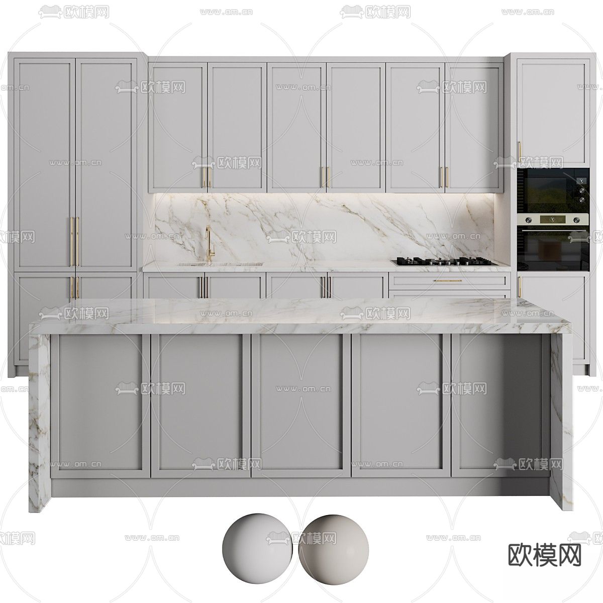 轻奢橱柜 中岛橱柜3d模型下载（渲染图2）