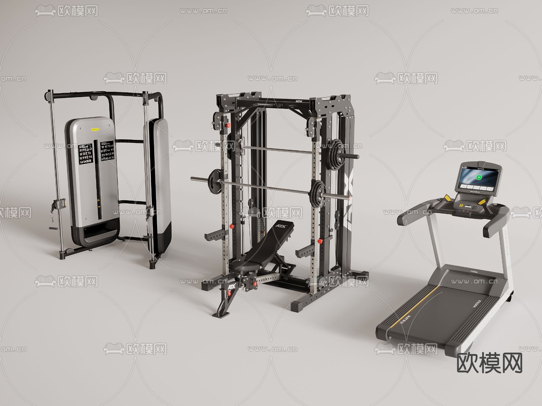 健身器材 杠铃 跑步机3d模型下载