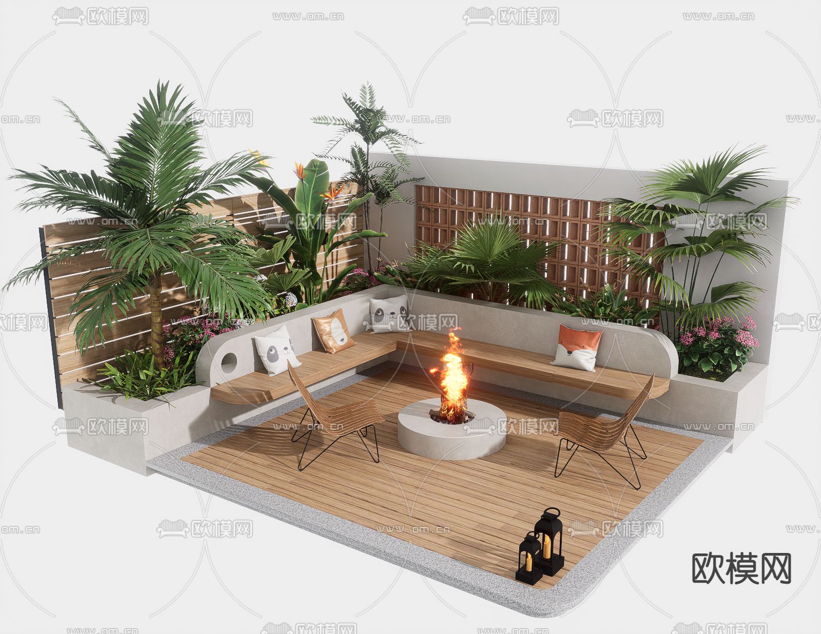 奶油风户外卡座 庭院沙发su模型下载（渲染图2）