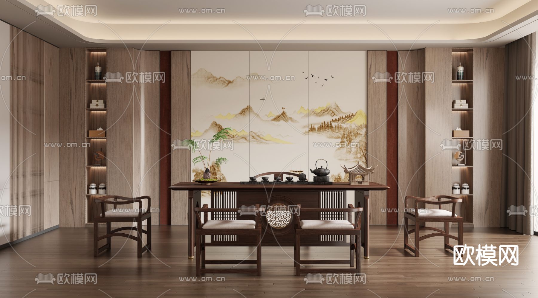 新中式茶室3d模型下载