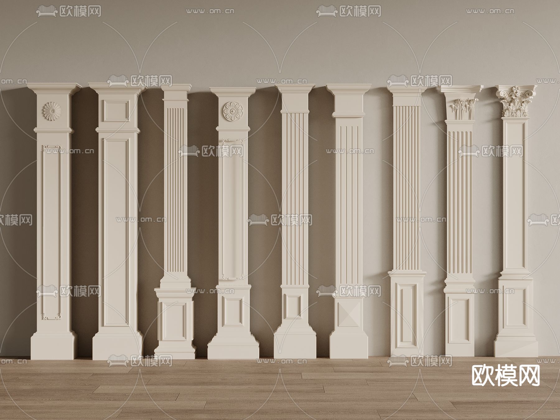 奶油风罗马柱su模型下载（渲染图2）