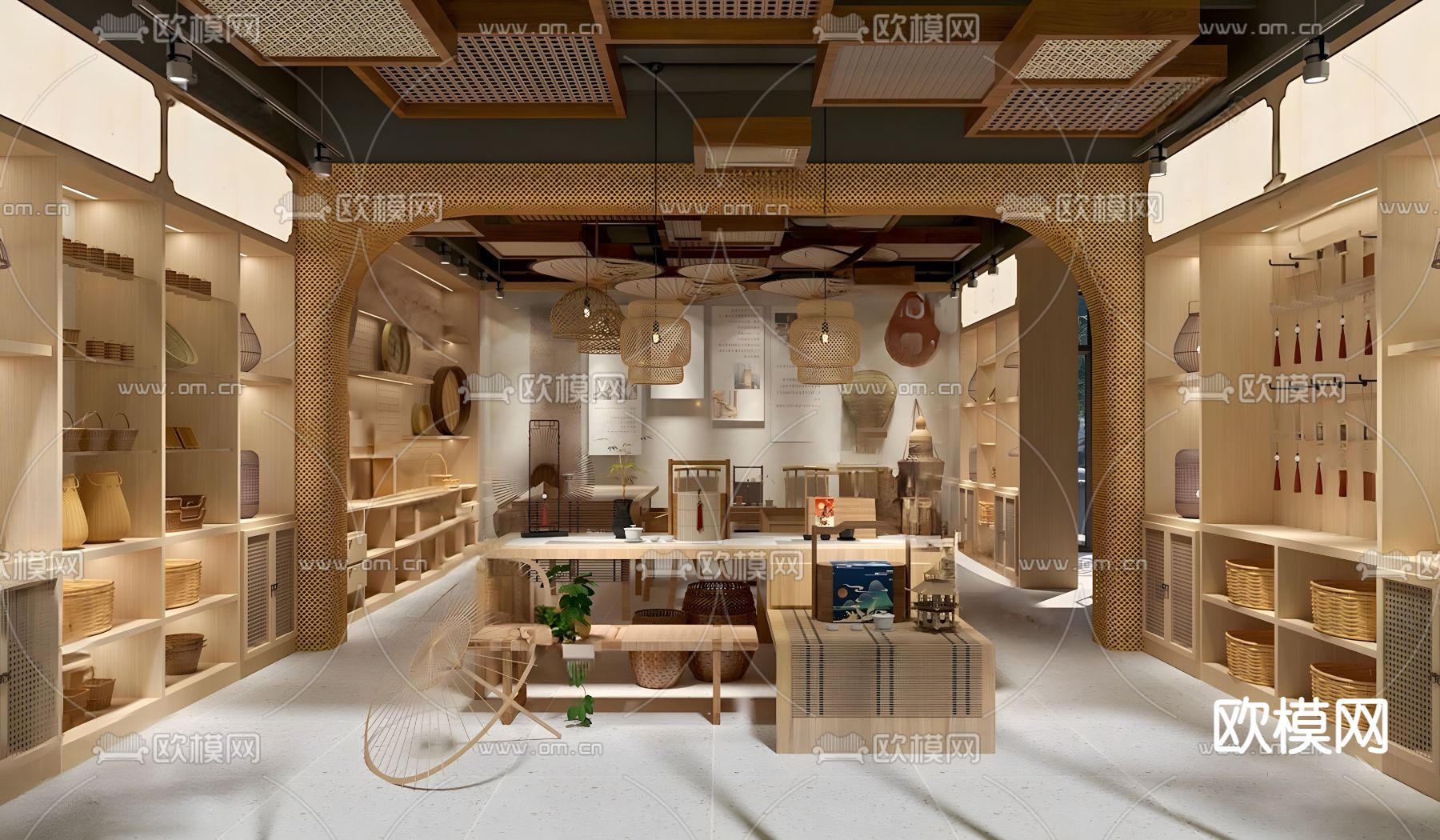 新中式竹艺编织店su模型下载（渲染图2）
