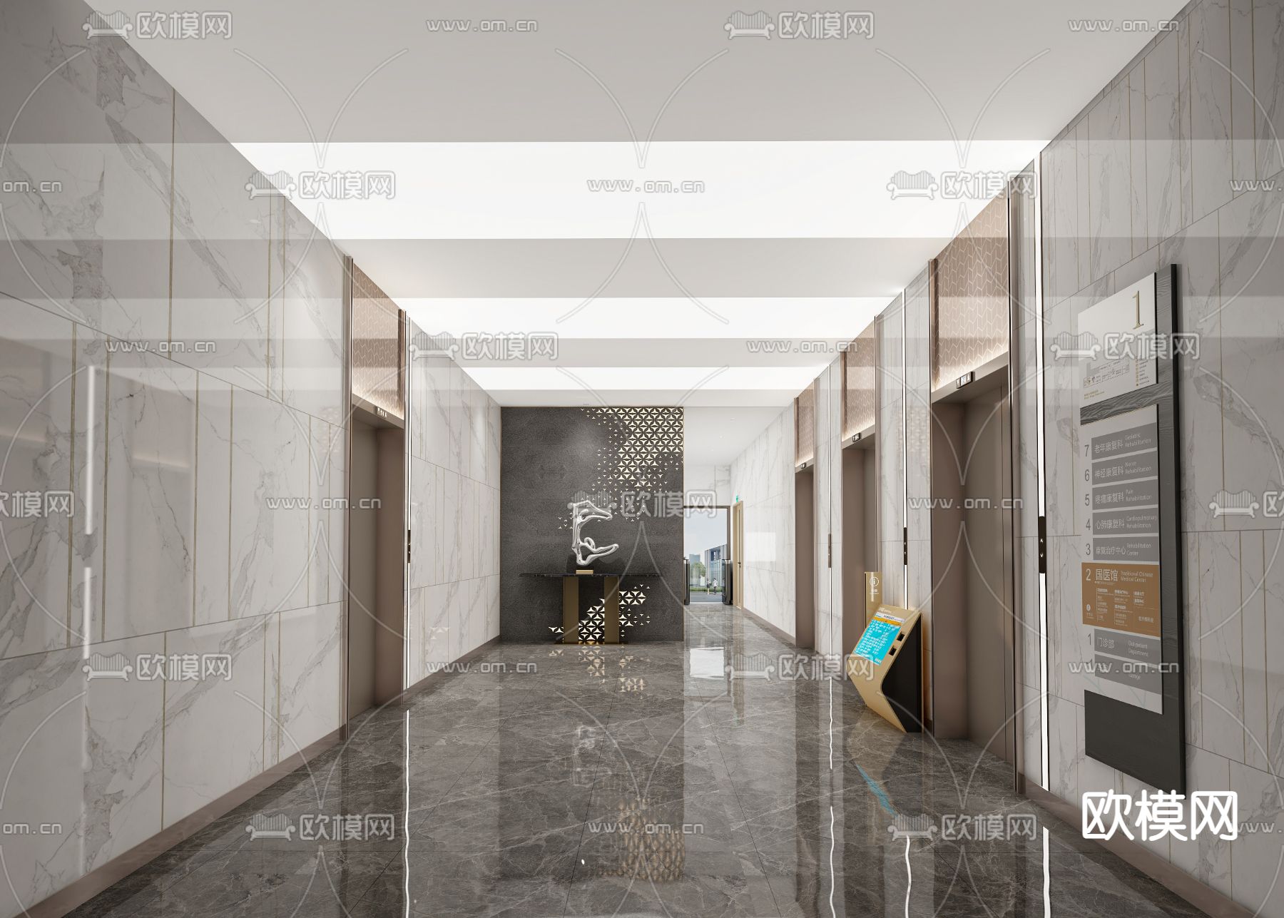 现代电梯间 电梯厅3d模型下载