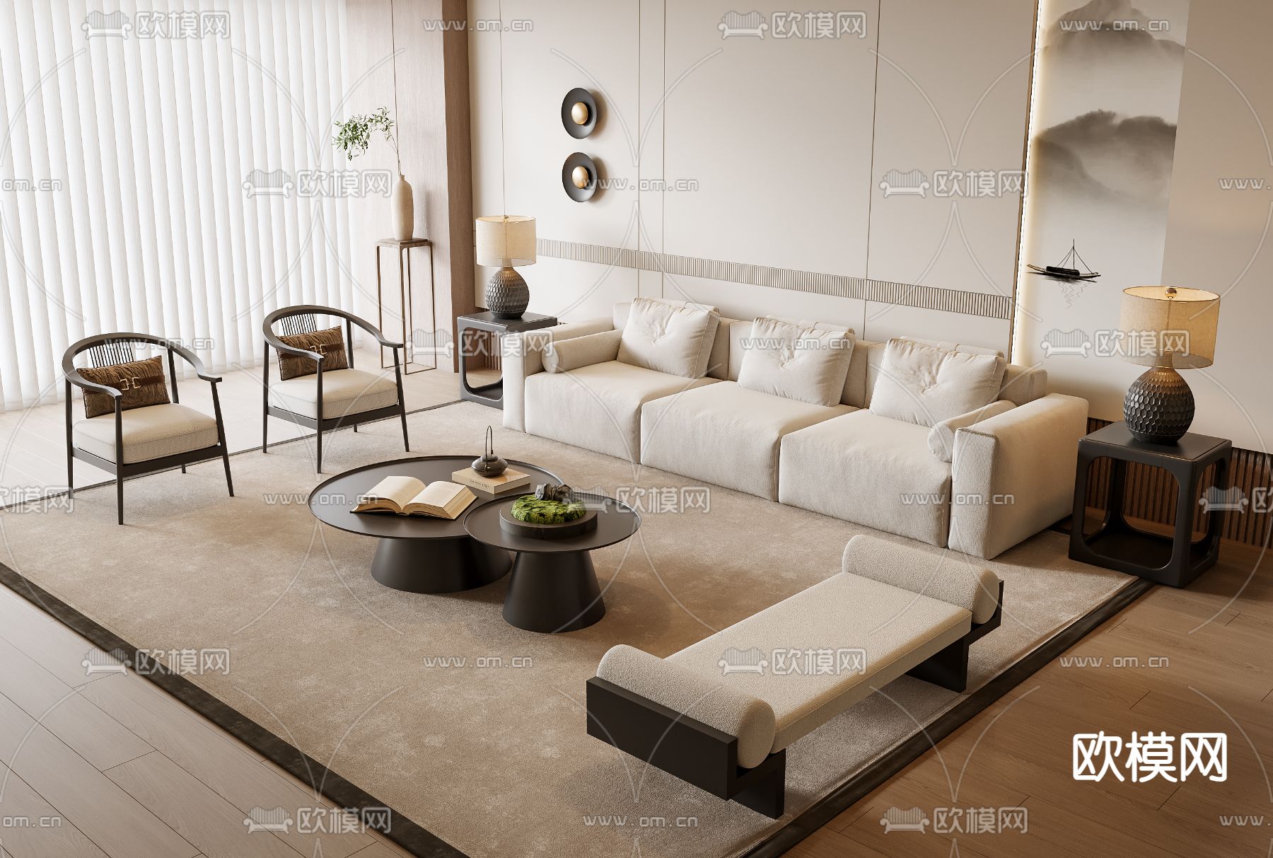 新中式组合沙发3d模型下载