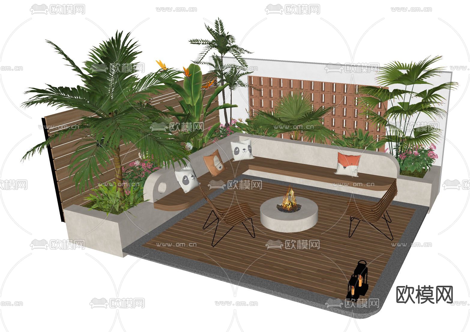 奶油风户外卡座 庭院沙发su模型下载（渲染图1）