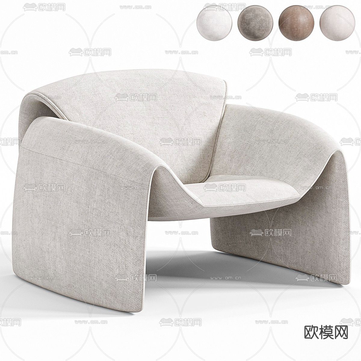 Poliform  Le Club 侘寂休闲椅3d模型下载（渲染图3）