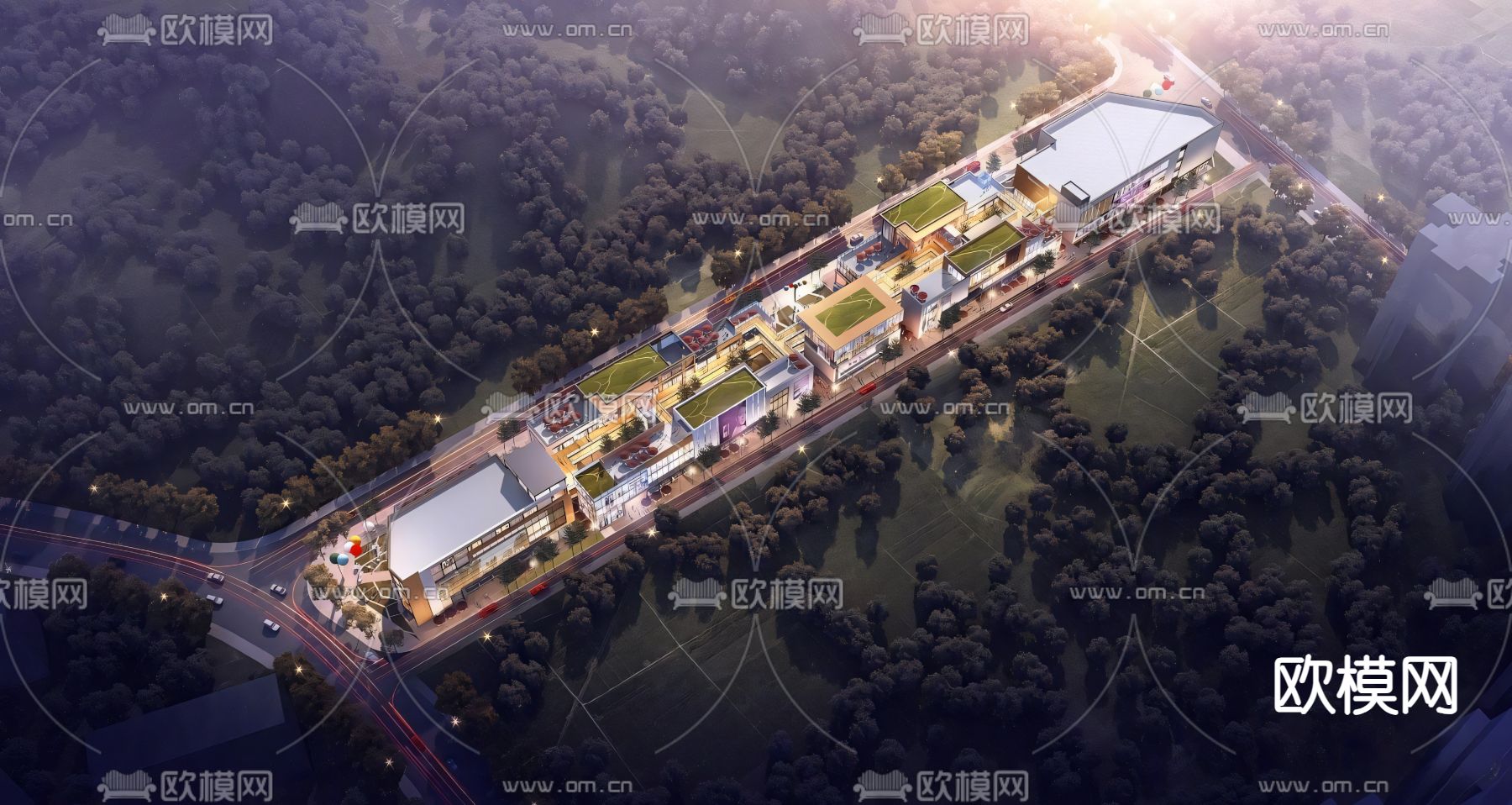 现代商业街 农贸市场su模型下载（渲染图2）