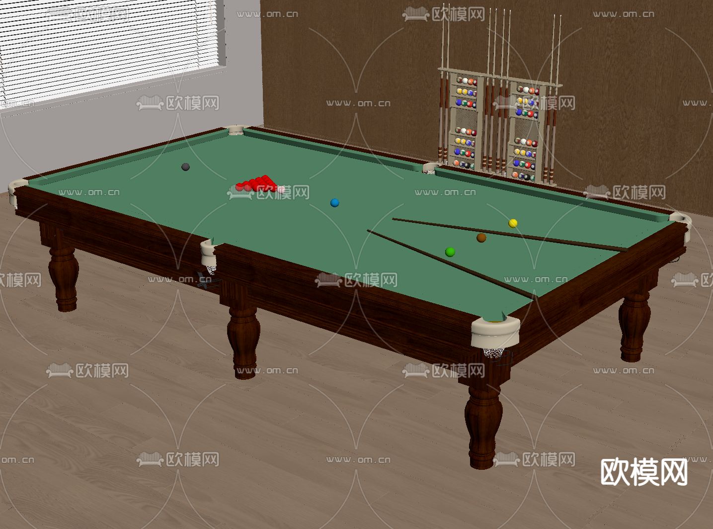 现代台球桌 斯诺克球桌su模型下载（渲染图1）