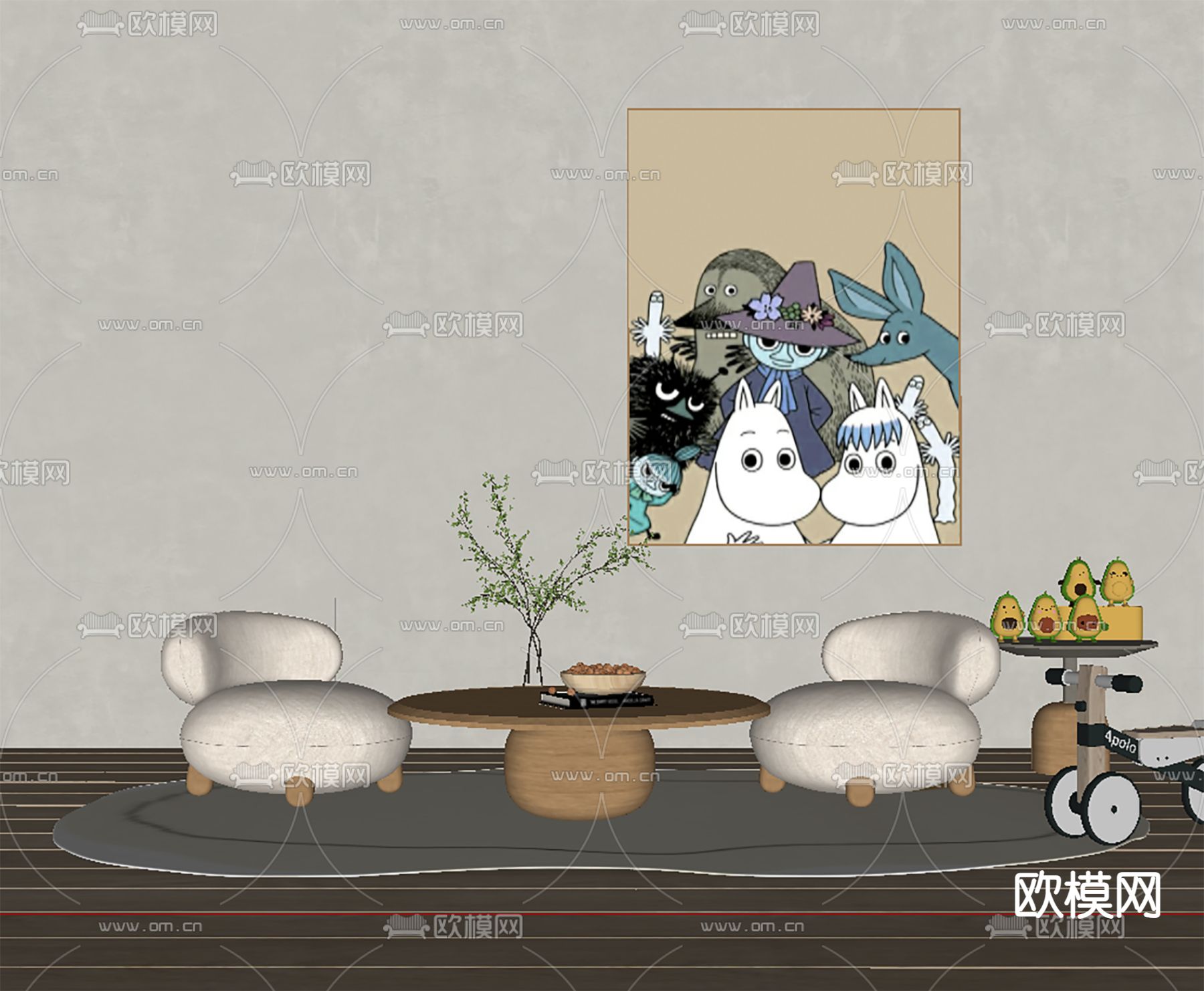 儿童沙发 休闲沙发su模型下载（渲染图1）