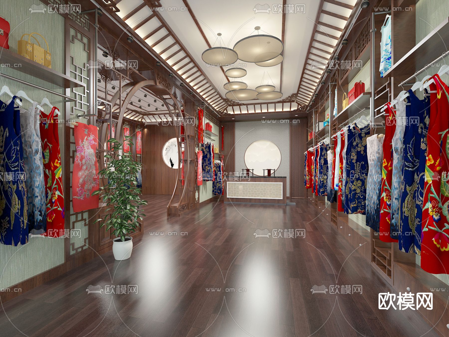 中式旗袍店 服装店3d模型下载（渲染图2）
