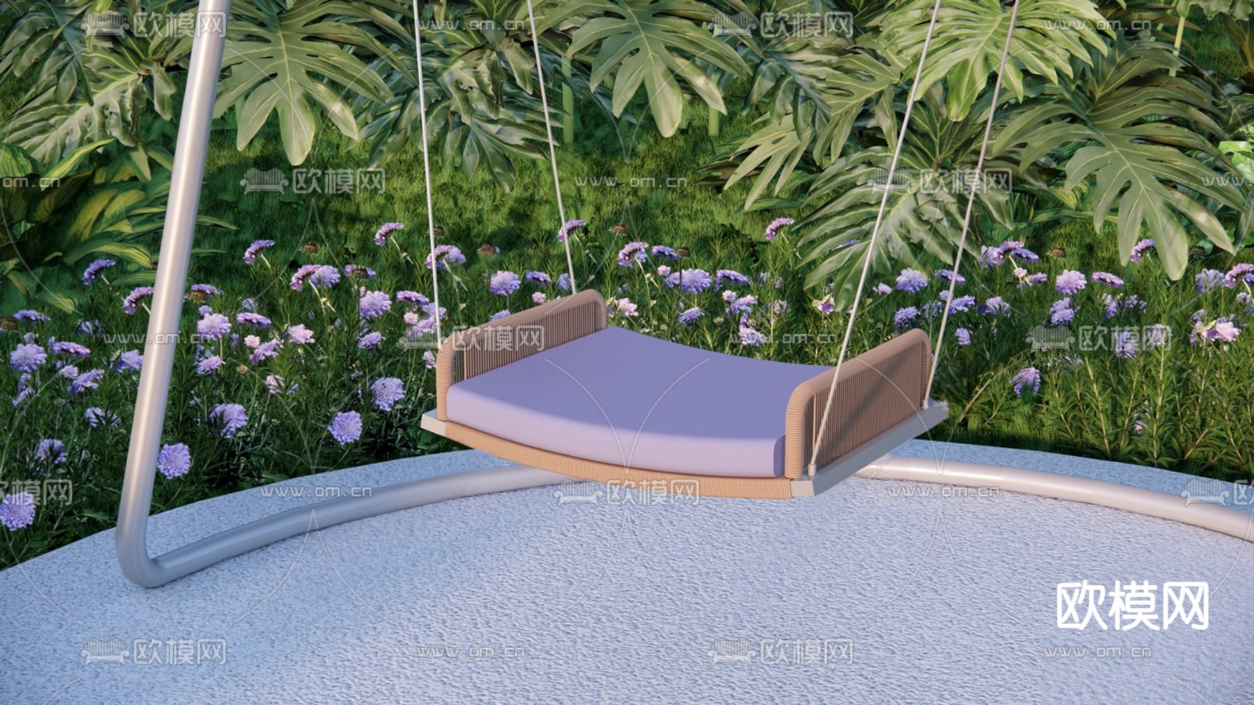 户外千秋椅 花园秋千3d模型下载（渲染图2）