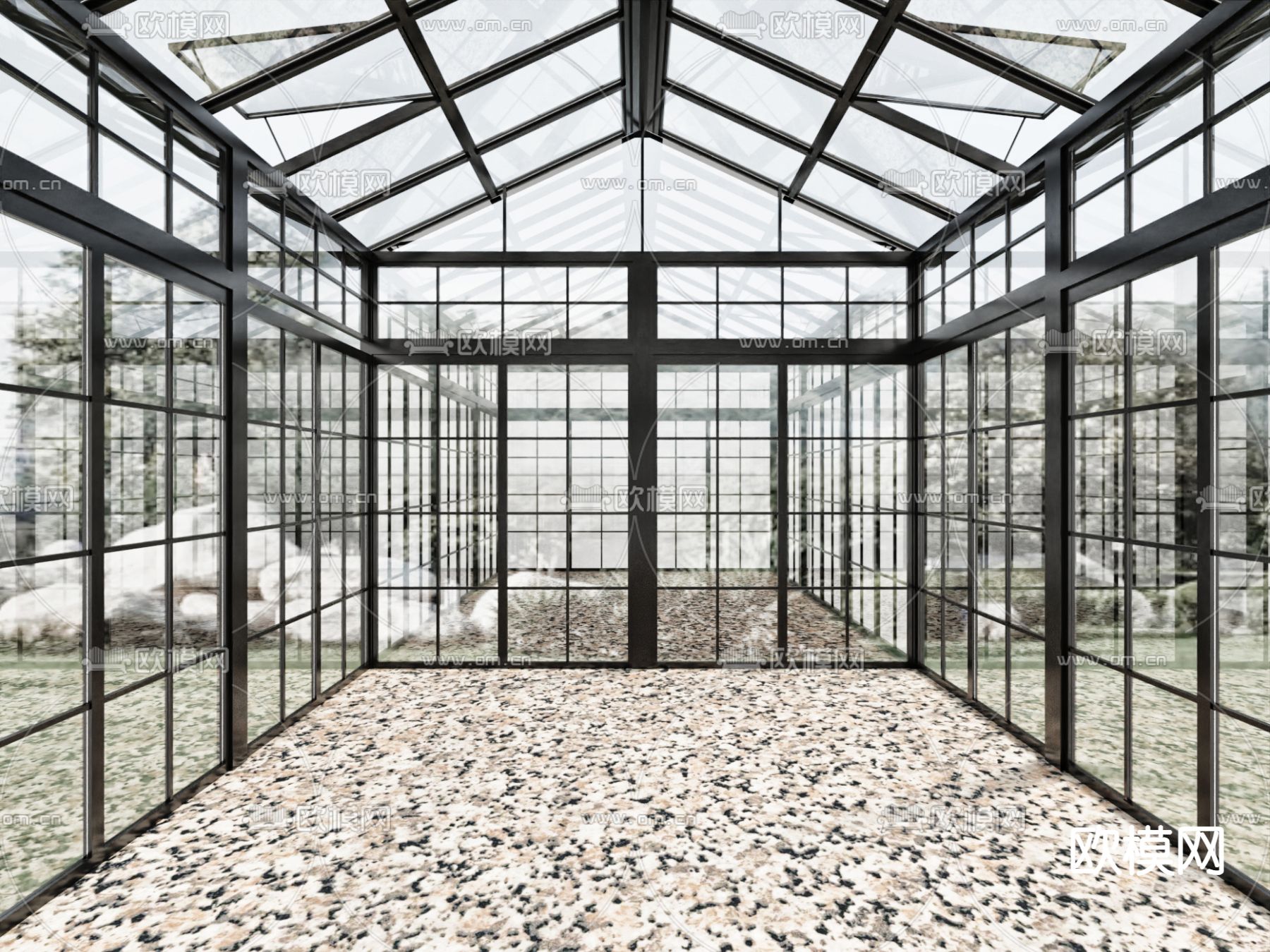 现代阳光房 玻璃房su模型下载（渲染图2）