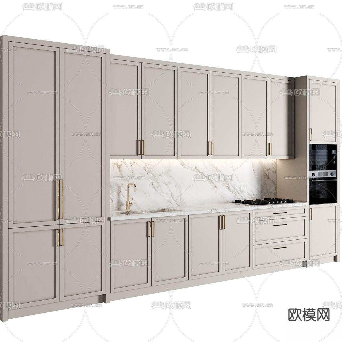轻奢橱柜 中岛橱柜3d模型下载（渲染图3）