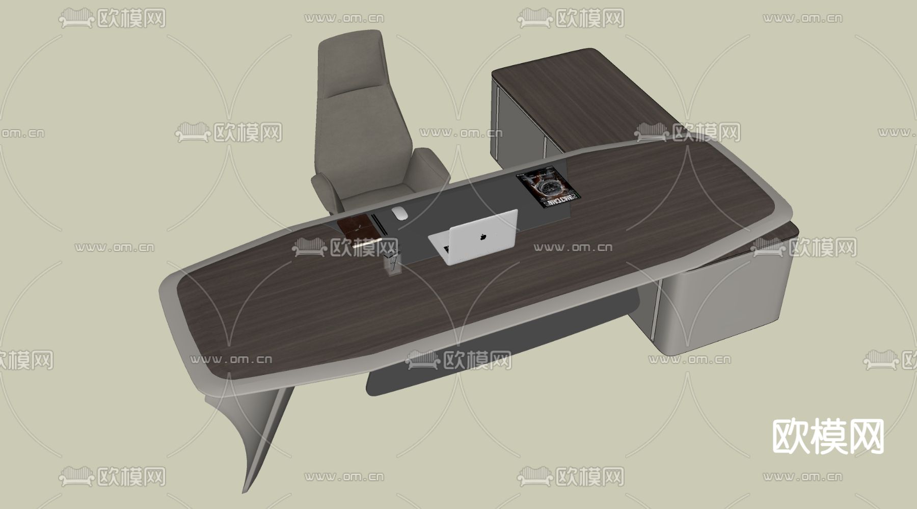 班台桌椅 经理办公桌 老板桌椅su模型下载（渲染图1）
