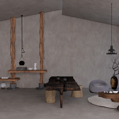  侘寂民宿大堂 茶室su模型 