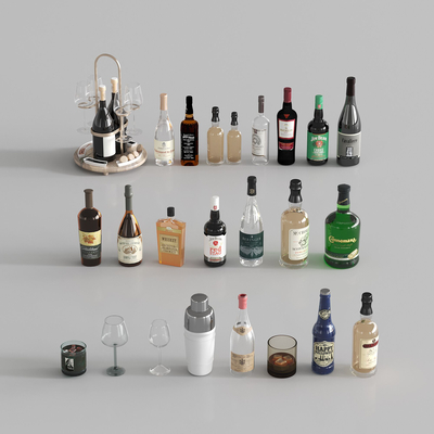  酒水 酒瓶 红酒 洋酒 葡萄酒 酒架su模型 