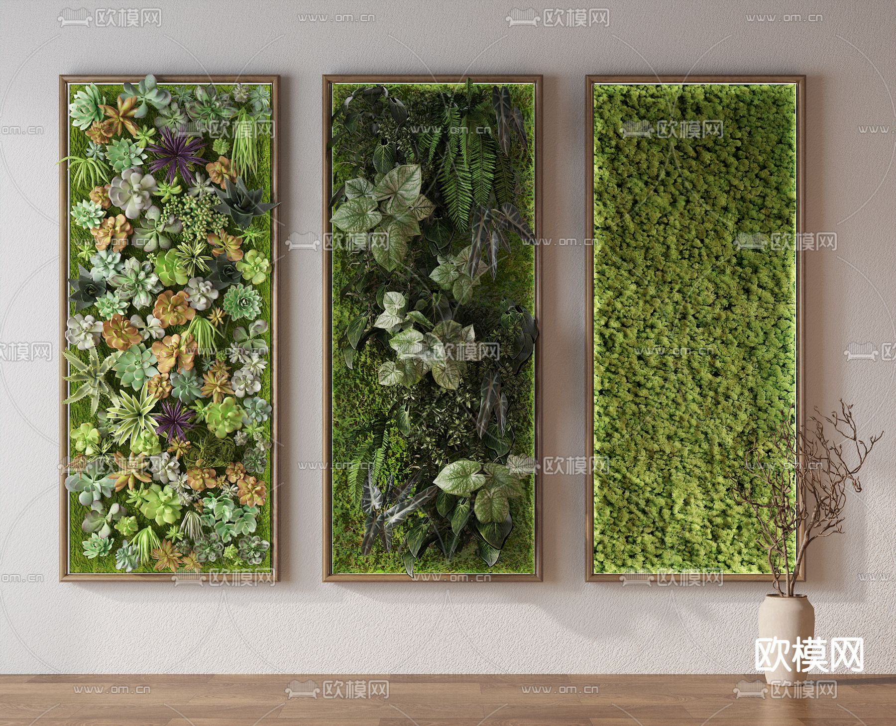 绿植墙 多肉墙 苔藓绿植墙su模型下载（渲染图2）