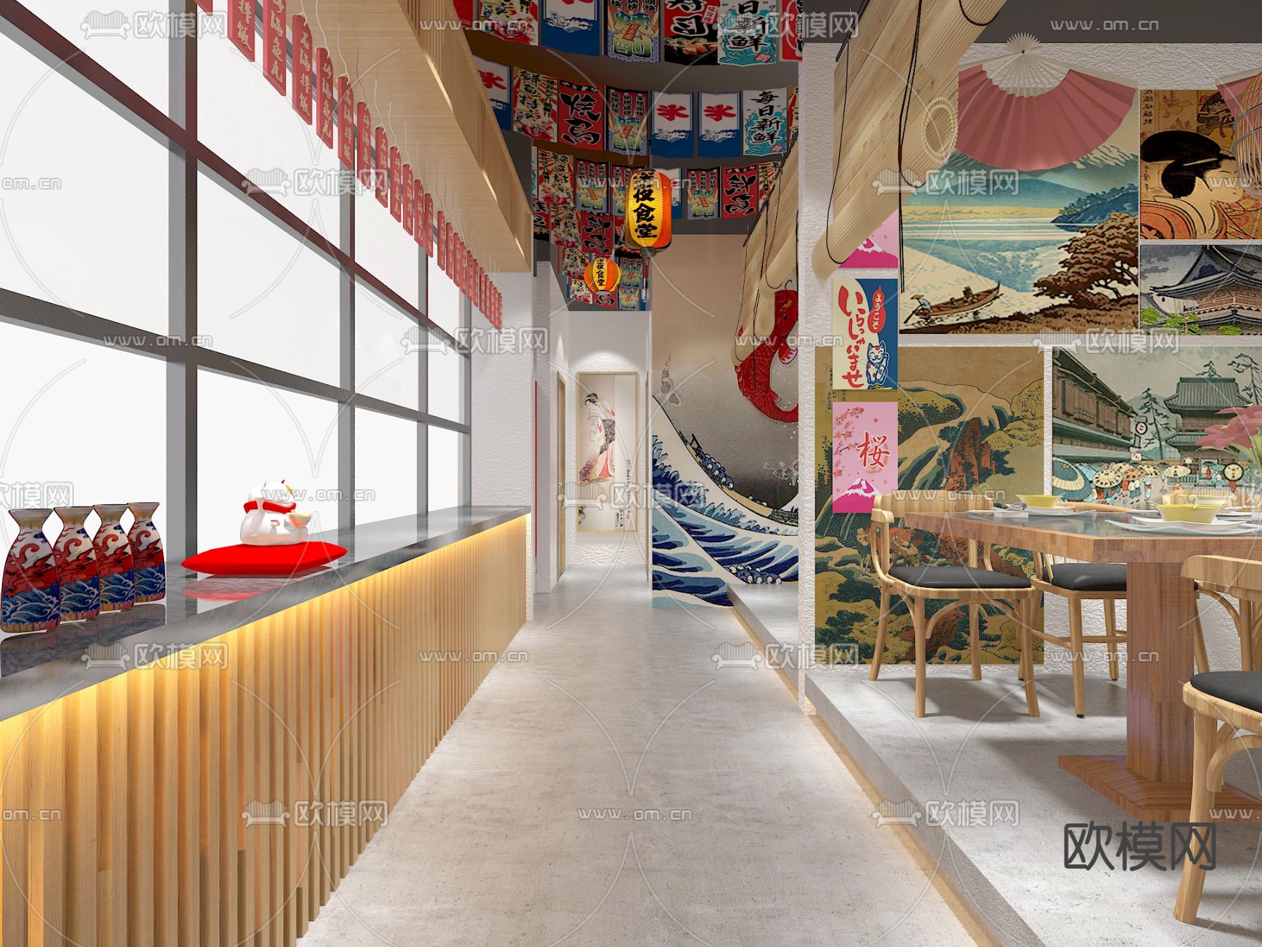 新中式中餐厅3d模型下载（渲染图2）