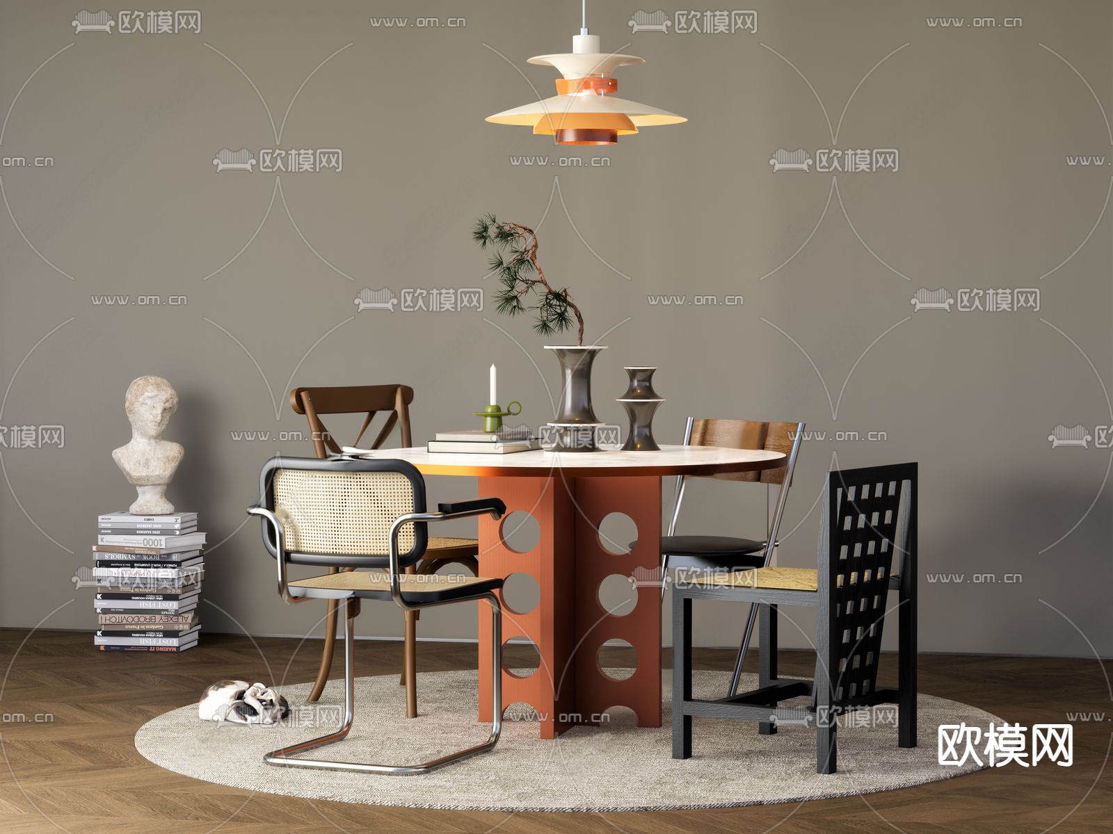 法式圆形餐桌3d模型下载