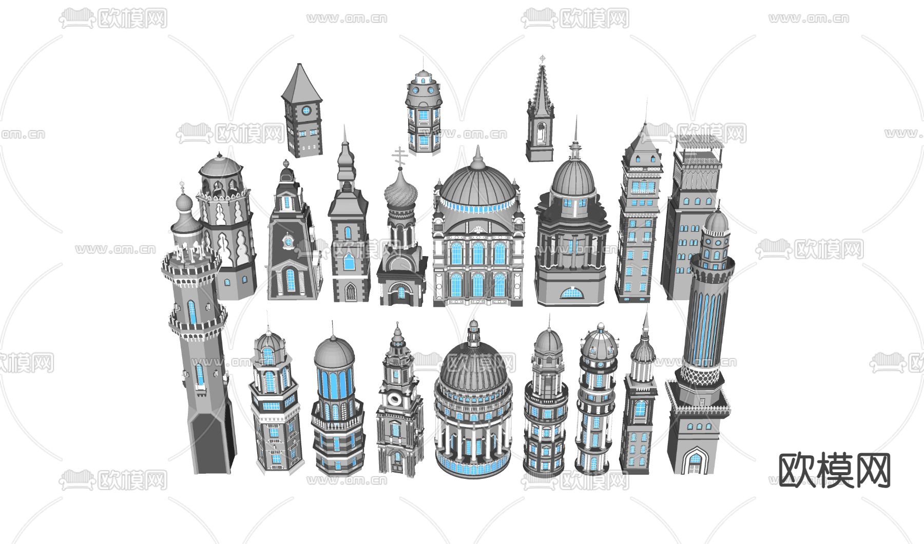 欧式建筑楼 建筑塔su模型下载（渲染图1）